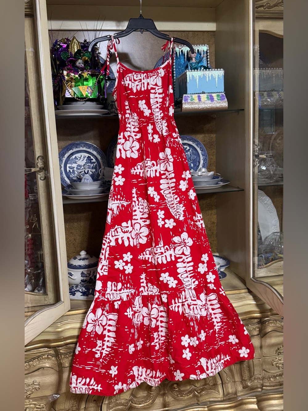 1970s Vintage Ui-Maikai red & white Hawaiian maxi dress Women’s Small